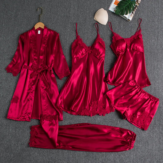 Satin Damen-Pyjama – 5-teiliges Luxus-SetEleganz trifft Vielseitigkeit